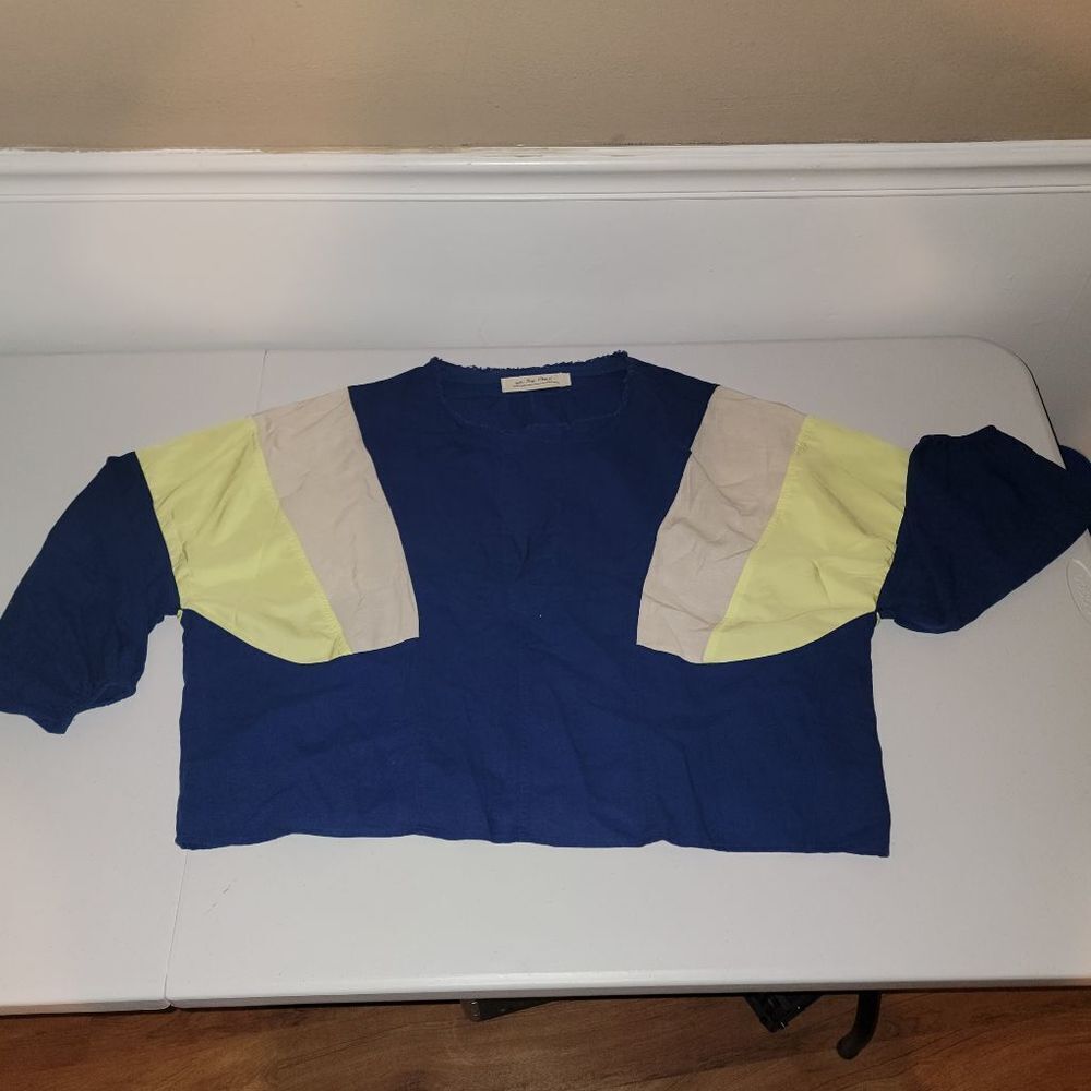 We The Free Womens Linen‎ Blend Colorblock Oversized Blouse XS